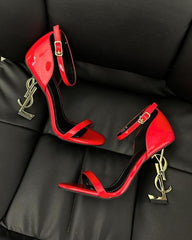 YSL Opyum Heels Premium Chilly Red Gold With OG Box 1215 1 Red