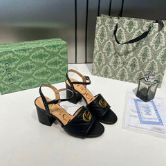 Gucci GG Marmont Black Leather Block Heel Sandals GG Logo With OG Box & Carry Bag Black 8058 3
