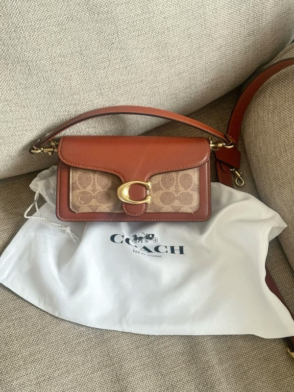 Coach Tabby Shoulder Bag 26 Caramel  Print Leather Dual Strap With OG Double Box High Quality Caramel Print 80626
