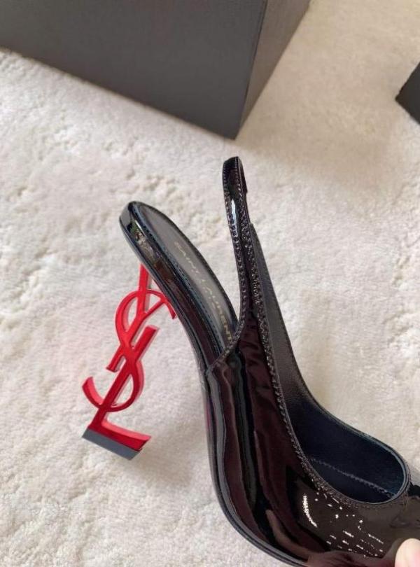 Ysl Saint Laurent Opyum Heel Black Red Slingback Pumps 8679 Black Red With OG Box Carry Bag