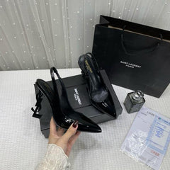Ysl Saint Laurent Opyum Heel Black Black Slingback Pumps 8679 Black Black With OG Box Carry Bag