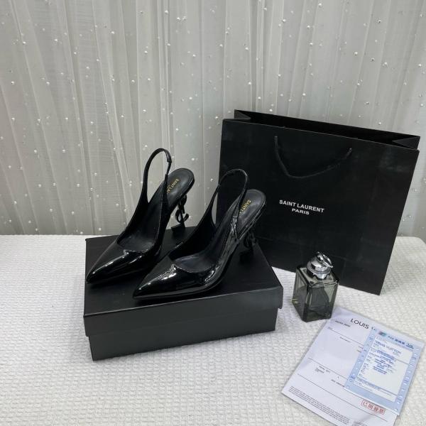 Ysl Saint Laurent Opyum Heel Black Black Slingback Pumps 8679 Black Black With OG Box Carry Bag