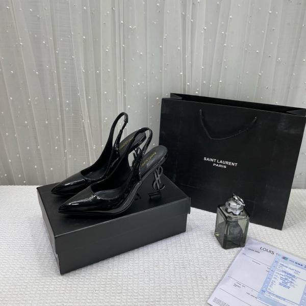Ysl Saint Laurent Opyum Heel Black Black Slingback Pumps 8679 Black Black With OG Box Carry Bag