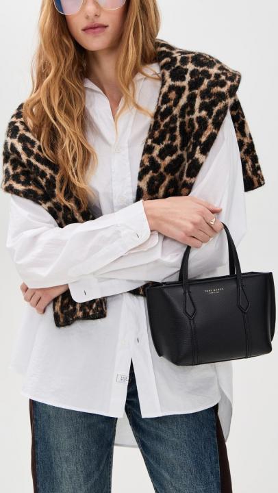 Tory burch Perry Tote Black Leather With OG Box & Dust Cover Black 862368