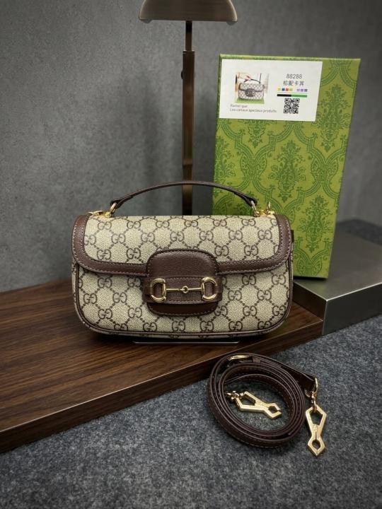Gucci Horsebit Top Handle 1955 Shoulder Bag Brown With Khakhi GG Monogram Canvas Signature Horsebit With Dust Cover & OG Box 88288