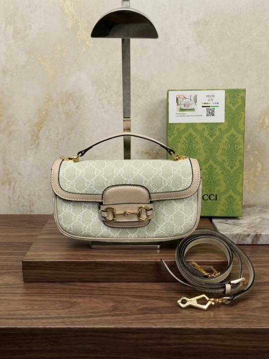 Gucci Horsebit Top Handle 1955 Shoulder Bag Beige GG Monogram Canvas Signature Horsebit With Dust Cover & OG Box 88288