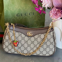 Gucci Ophidia GG Supreme Shoulder Bag With OG Box Dust Cover & Carry Bag G735132 Coffee Brown Strawberry
