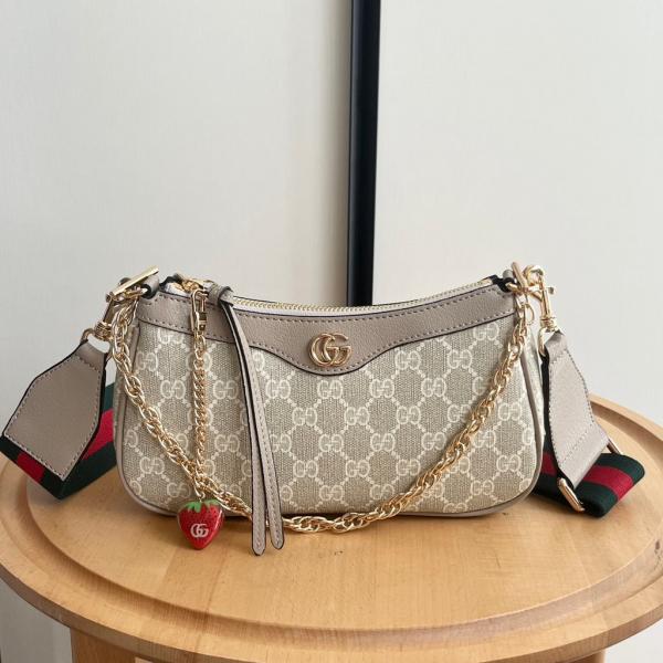 Gucci Ophidia GG Supreme Shoulder Bag With OG Box Dust Cover & Carry Bag G735132 Beige Khakhi Strawberry