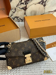 Louis Vuitton Trunkie East West Signature Monogram Leather Shoulder Bag With OG Box Dust Cover & Carry Bag M81668 Monochrome Coffee Brown