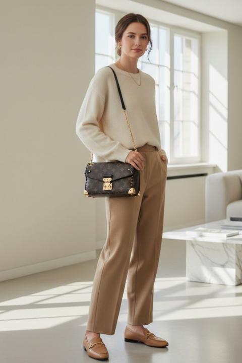 Louis Vuitton Trunkie East West Signature Monogram Leather Shoulder Bag With OG Box Dust Cover & Carry Bag M81668 Monochrome Coffee Brown