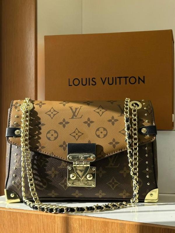 Louis Vuitton Trunkie East West Signature Monogram Leather Shoulder Bag With OG Box Dust Cover & Carry Bag M81668 Monochrome Brown Gold