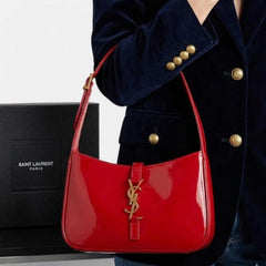 YSL Saint Laurent Hobo Red Gold Leather Shoulder Bag With OG Box & Dust Bag 862-1 Red Gold
