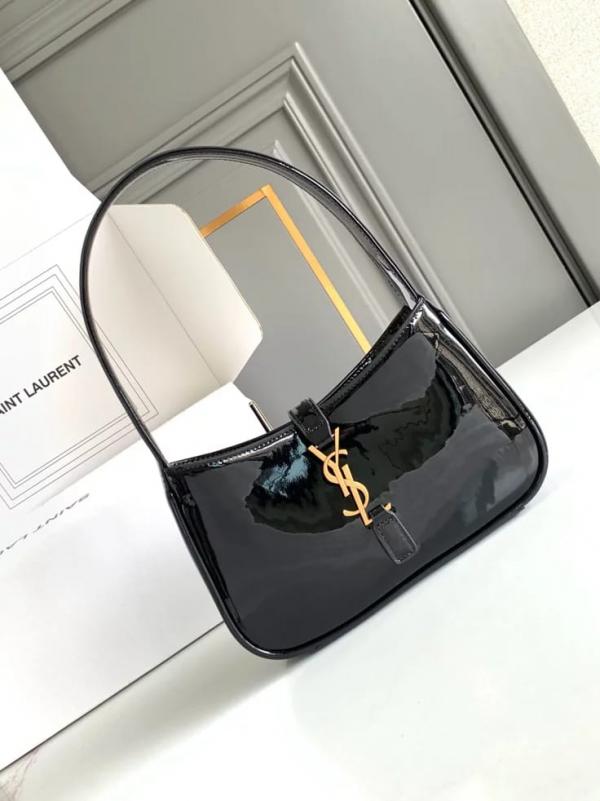 YSL Saint Laurent Hobo Glossy Black Gold Leather Shoulder Bag With OG Box & Dust Bag 862-1 Black Gold