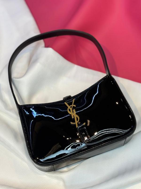 YSL Saint Laurent Hobo Glossy Black Gold Leather Shoulder Bag With OG Box & Dust Bag 862-1 Black Gold