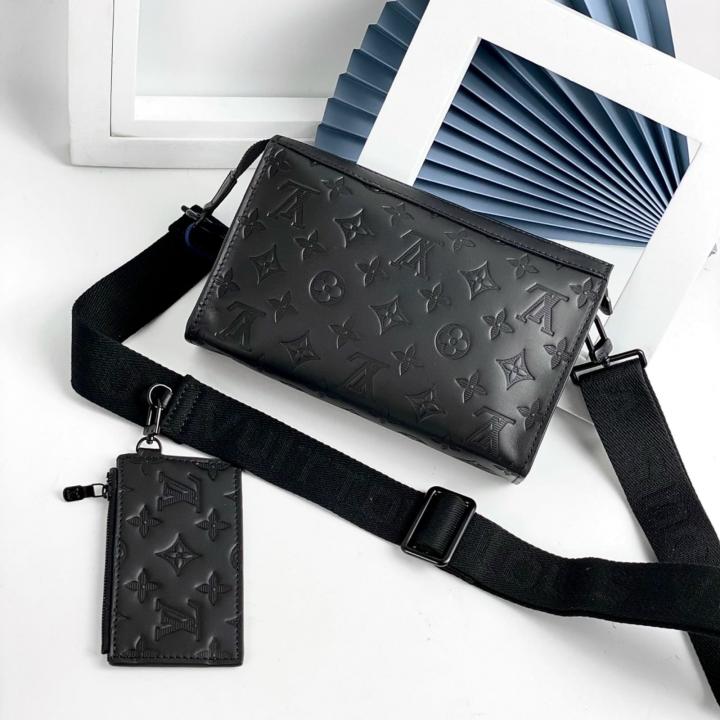 Louis Vuitton Gaston Wearable Clutch Wallet Unisex Bag Black Monogram Shadow Leather With OG Box Dust Cover & Carry Bag M0906 Black