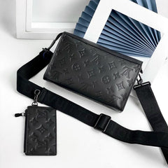 Louis Vuitton Gaston Wearable Clutch Wallet Unisex Bag Black Monogram Shadow Leather With OG Box Dust Cover & Carry Bag M0906 Black