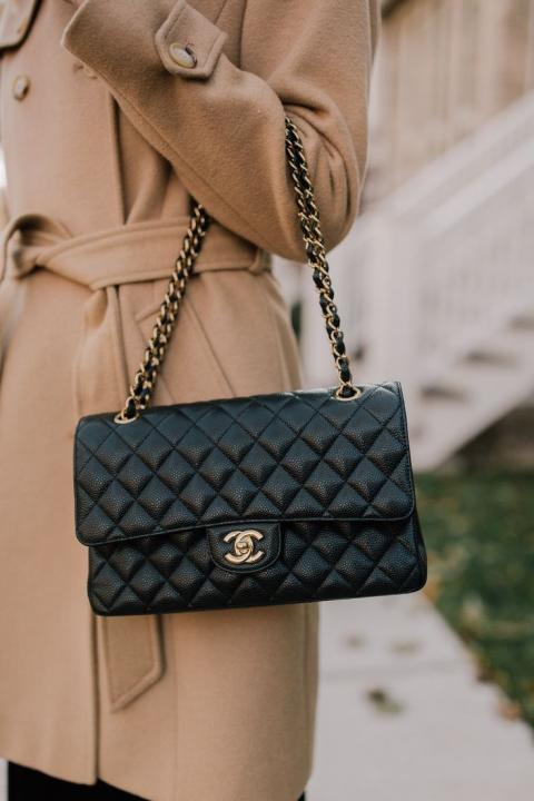 Chanel Classic Flap Black Medium Lambskin With OG Box & Dust Bag 1818 Black Gold
