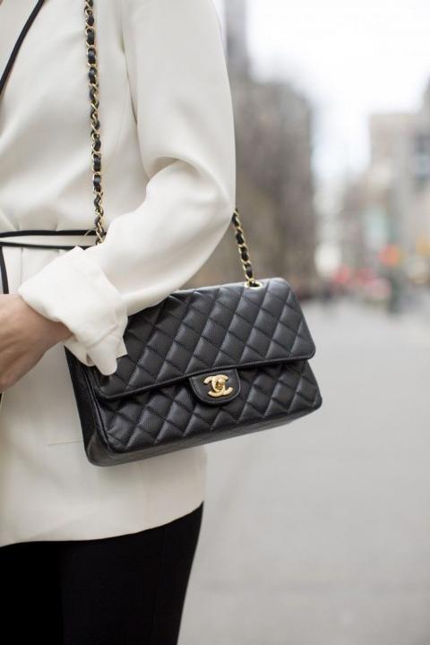 Chanel Classic Flap Black Medium Lambskin With OG Box & Dust Bag 1818 Black Gold