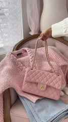Chanel Classic Flap Pink Medium Lambskin With OG Box & Dust Bag 1818 Pink Gold