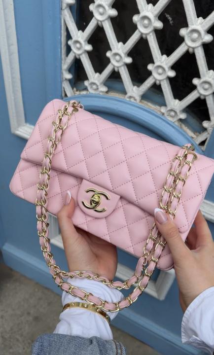 Chanel Classic Flap Pink Medium Lambskin With OG Box & Dust Bag 1818 Pink Gold