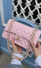 Chanel Classic Flap Pink Medium Lambskin With OG Box & Dust Bag 1818 Pink Gold