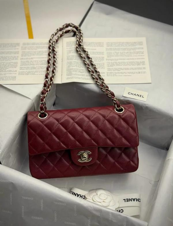 Chanel Classic Flap Wine Red Medium Lambskin With OG Box & Dust Bag 1818 Wine Red Gold