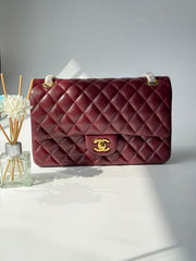 Chanel Classic Flap Wine Red Medium Lambskin With OG Box & Dust Bag 1818 Wine Red Gold