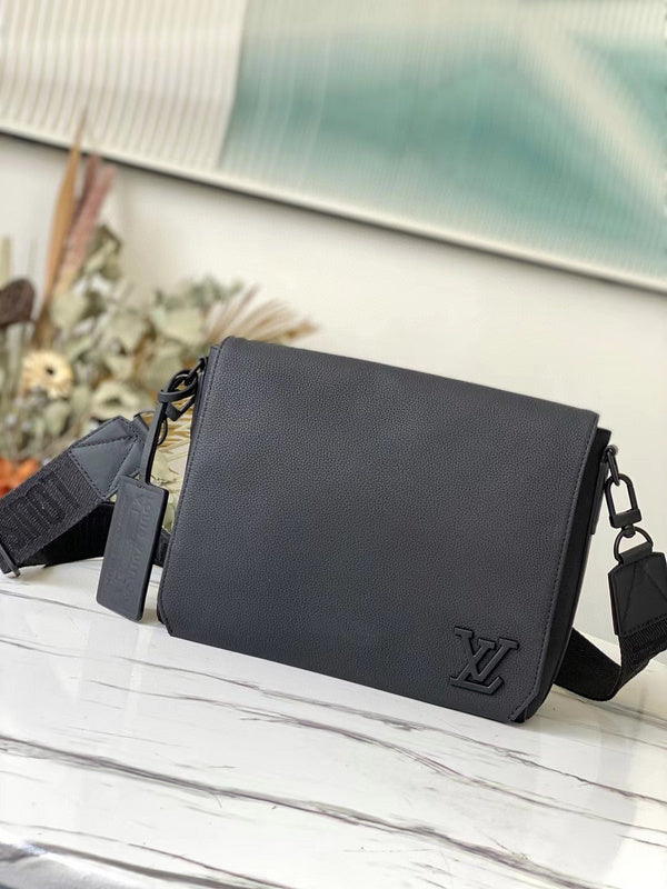 Louis Vuitton Takeoff Messenger PM Bag In Black Cowhide Leather With OG Box & Dust Cover 57080