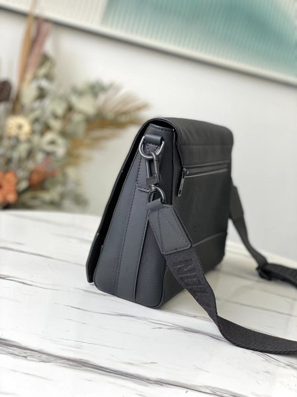 Louis Vuitton Takeoff Messenger PM Bag In Black Cowhide Leather With OG Box & Dust Cover 57080