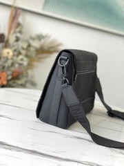 Louis Vuitton Takeoff Messenger PM Bag In Black Cowhide Leather With OG Box & Dust Cover 57080