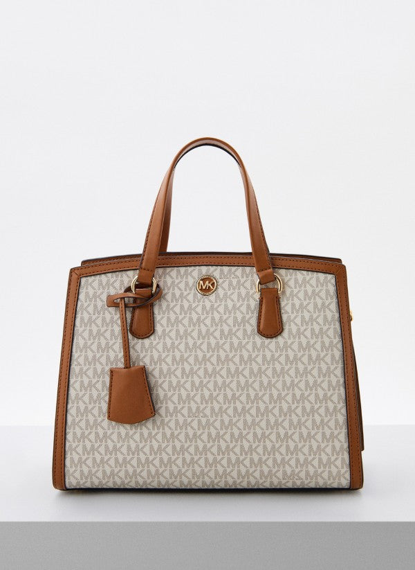 Michael Kors Chantal Medium Logo Satchel Bag With Dust Bag Beige Brown 100817
