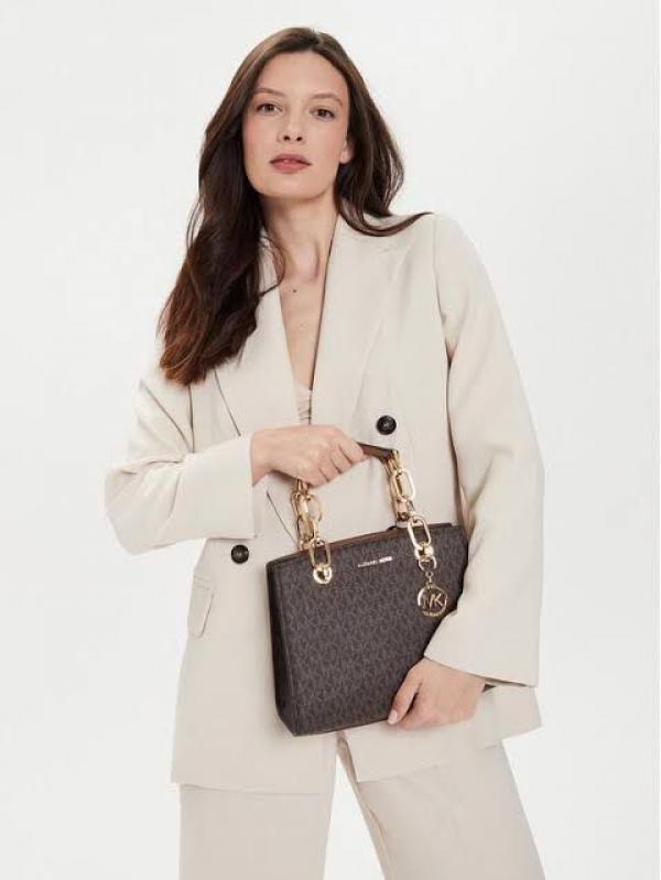 Michael Kors Cynthia Small Signature Logo  Satchel With Carry Bag Coffee Brown 2427