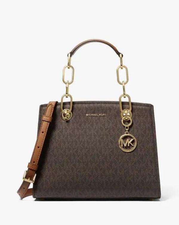 Michael Kors Cynthia Small Signature Logo  Satchel With Carry Bag Coffee Brown 2427