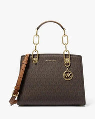 Michael Kors Cynthia Small Signature Logo  Satchel With Carry Bag Coffee Brown 2427