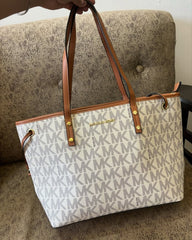Michael Kors MK Voyager Tote Bag With Side Pocket & Dust Bag Beige Brown 2003