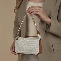 Michael Kors MK MD Chain Pouchette Bag With OG Box & Dust Bag 1930 Beige Brown