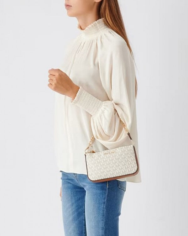 Michael Kors MK MD Chain Pouchette Bag With OG Box & Dust Bag 1930 Beige Brown