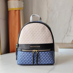 Michael Kors 908 Blue Beige CB Signature Edition Medium Backpack With Carry Bag & Dust Cover Beige Blue