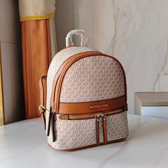 Michael Kors 908 Beige Brown CB Signature Edition Medium Backpack With Carry Bag & Dust Cover Beige Brown