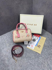 Coach Rowan Satchel Signature Coated Canvas Floral Print in Vibrant Pink Leather With OG Box & Dust Cover Pink