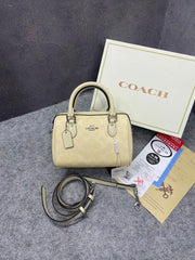 Coach Rowan Satchel Signature Coated Canvas Vibrant Yellow Leather With OG Box & Dust Cover Yellow