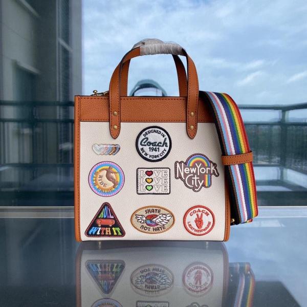 Coach Field Small Tote 22 Colorful Patches Collections With OG Box & Dust Cover C06