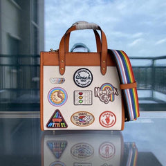Coach Field Small Tote 22 Colorful Patches Collections With OG Box & Dust Cover C06