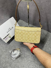 Coach Brynn C4 Apricot Shoulder Bag Signature Canvas With OG Box & Dust Cover Apricot