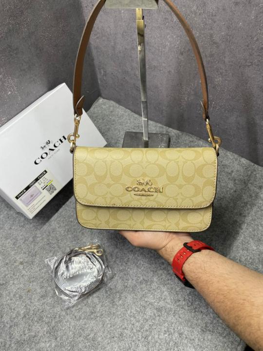 Coach Brynn C4 Apricot Shoulder Bag Signature Canvas With OG Box & Dust Cover Apricot