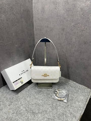 Coach Brynn C4 White Shoulder Bag Signature Canvas With OG Box & Dust Cover White