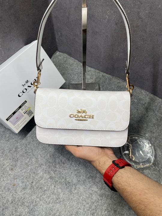 Coach Brynn C4 White Shoulder Bag Signature Canvas With OG Box & Dust Cover White