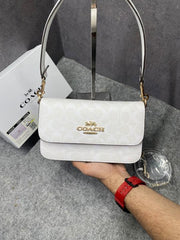 Coach Brynn C4 White Shoulder Bag Signature Canvas With OG Box & Dust Cover White