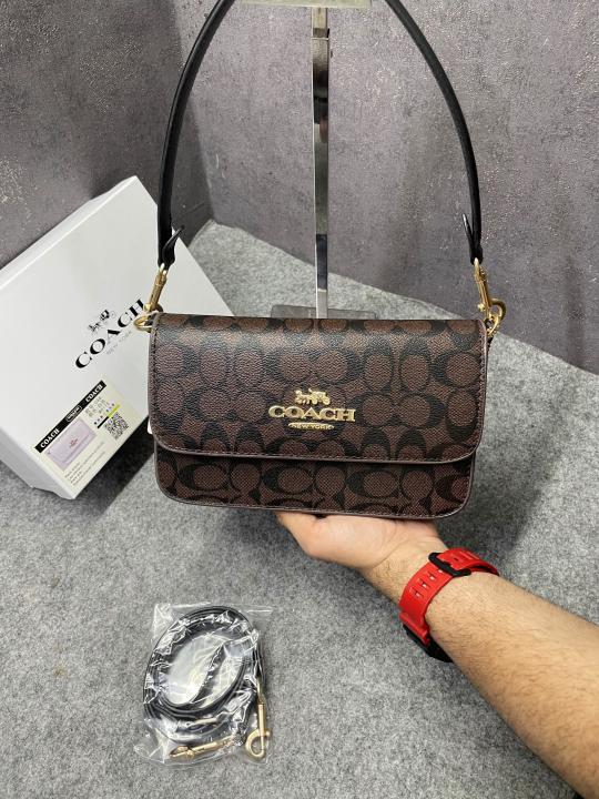 Coach Bryn C4 Coffee Shoulder Bag Signature Canvas With OG Box & Dust Cover Coffee