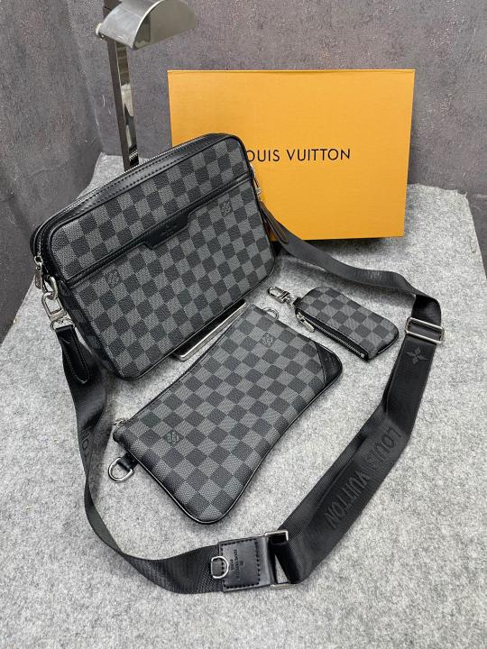 Louis Vuitton LV M45320 Virgil Abloh Trio Messenger Multi Crossbody Bag With OG Box & Dust Bag Grid Grey Hague